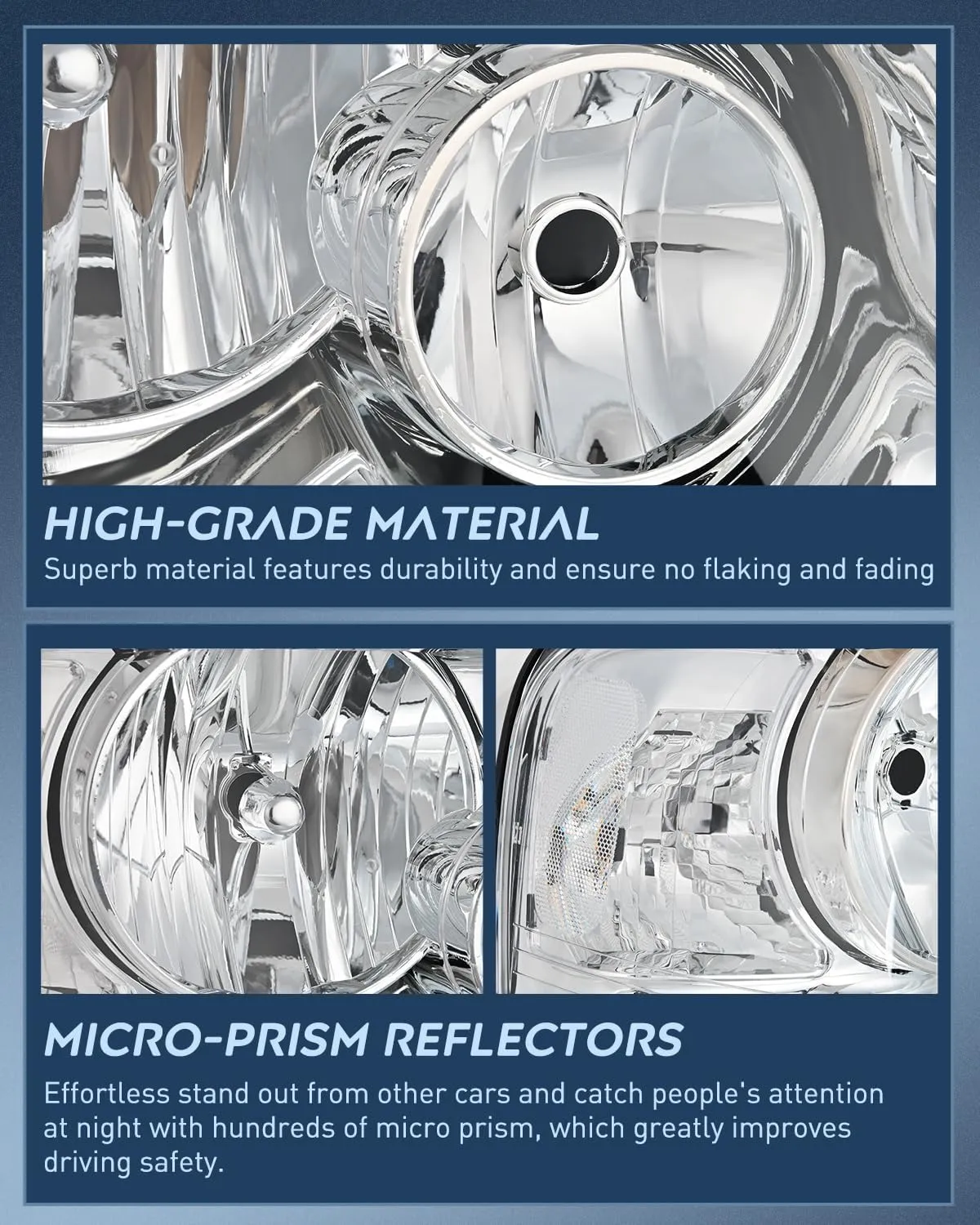 2003-2006 Ford Expedition Headlight Assembly Chrome Housing Clear Reflector Clear Lens