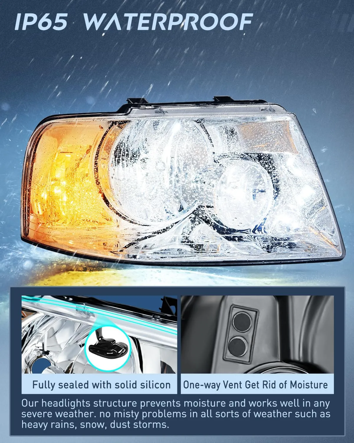 2003-2006 Ford Expedition Headlight Assembly Chrome Housing Clear Reflector Clear Lens
