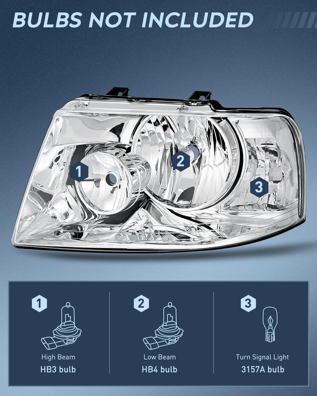 2003-2006 Ford Expedition Headlight Assembly Chrome Housing Clear Reflector Clear Lens