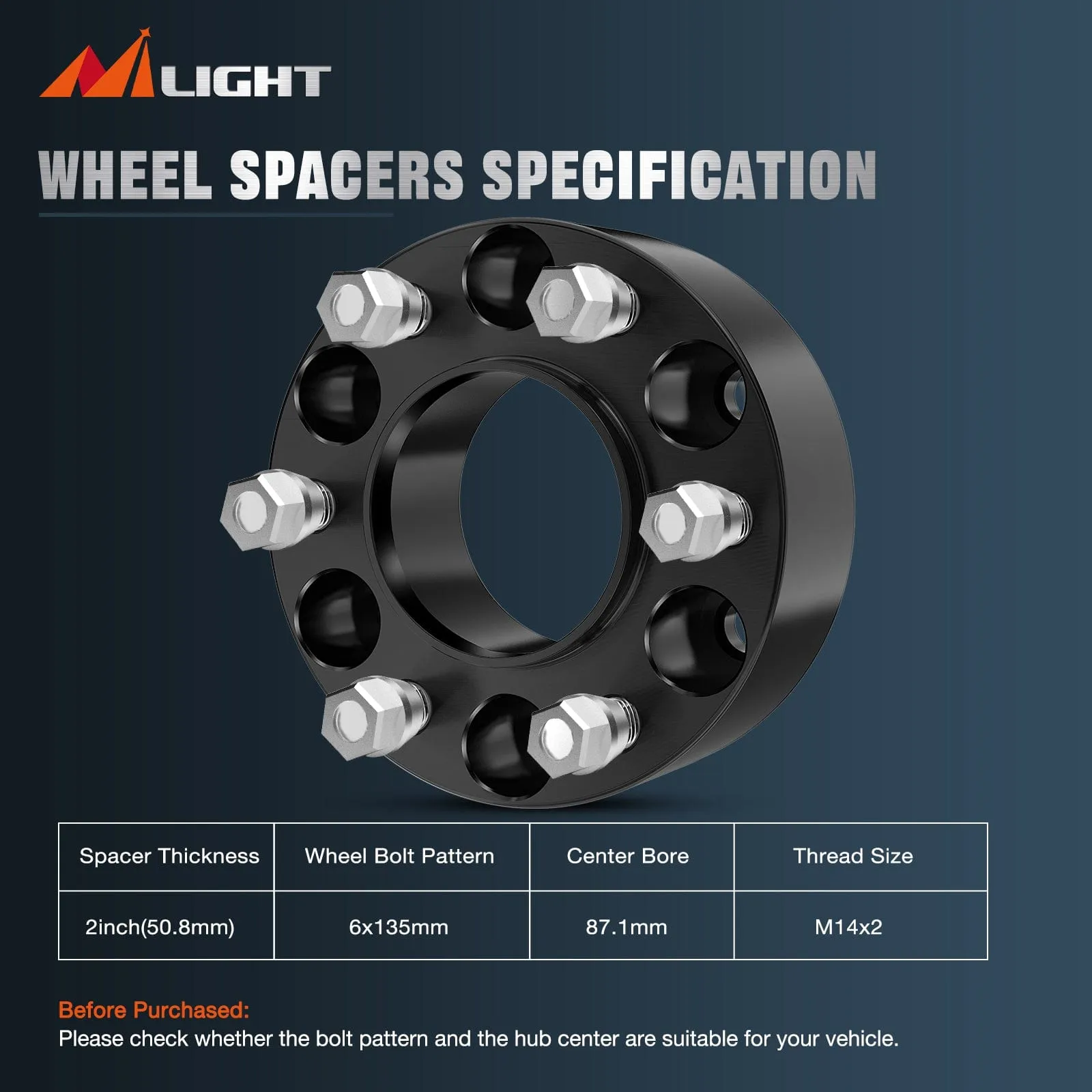 2inch (50mm) Wheel Spacers 4Pcs For 2004-2014 Ford F150 2003-2014 Expedition 2005-2014 Lincoln Mark LT 2003-2014 Lincoln Navigator | 6x135.2 | 87.1 Hub Bore | 14x2 Studs