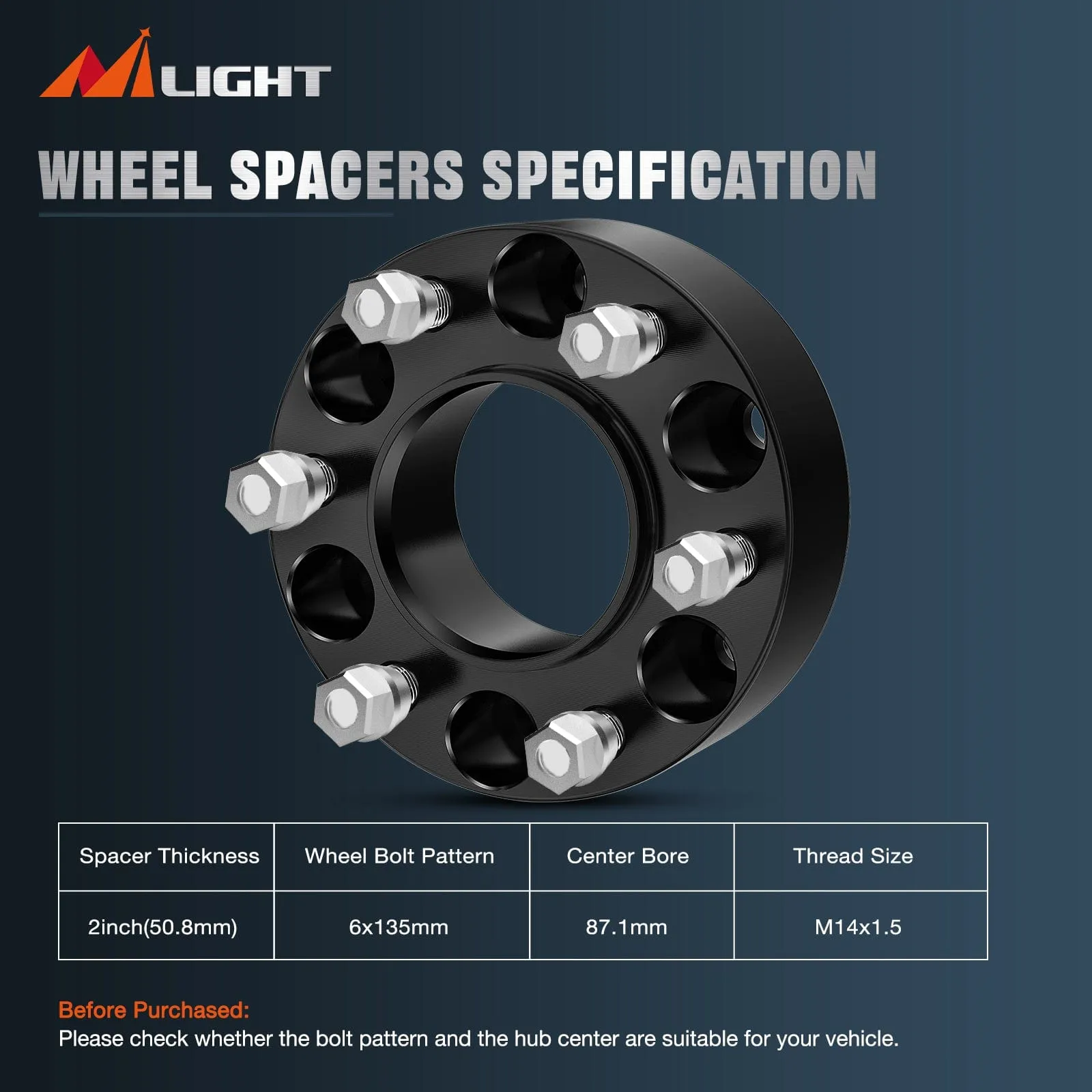 2inch (50mm) Wheel Spacers 4Pcs For 2015-2022 Ford F150 2015-2022 Expedition 2015-2022 Navigator | 6x135.2 | 87.1 Hub Bore | 14x1.5 Studs