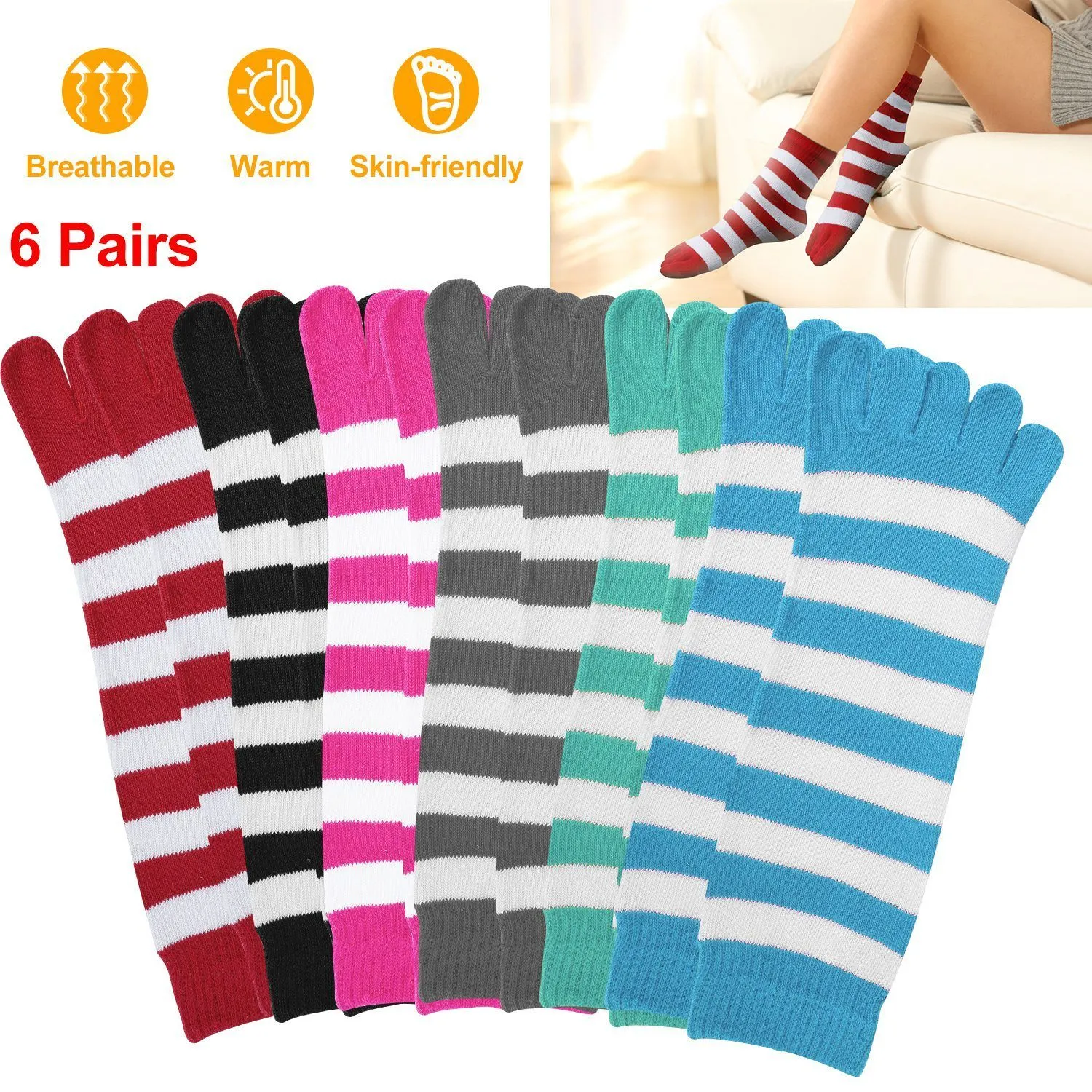6-Pair: 5 Toes Socks Soft Breathable Ankle Socks