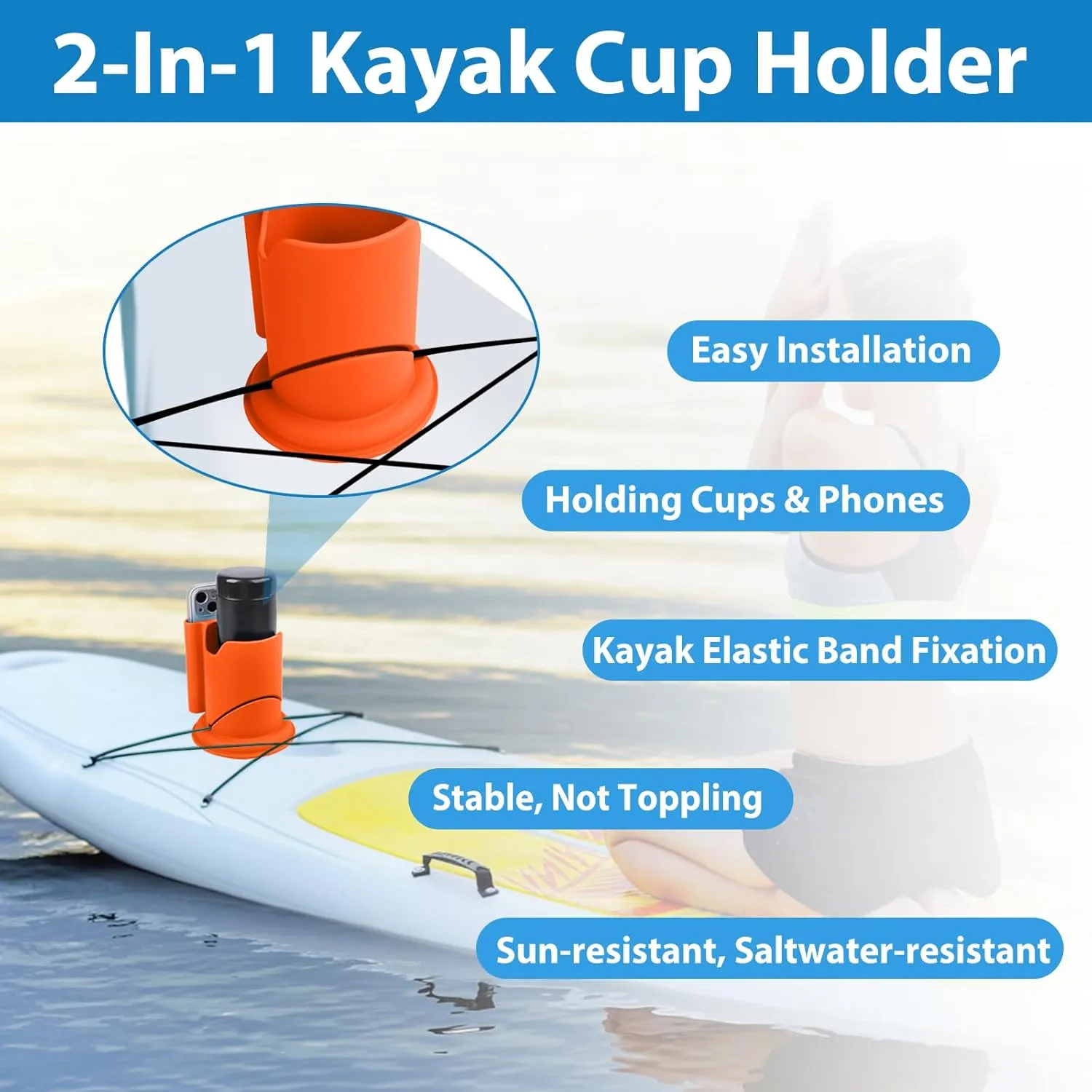 ANGAR Paddleboard Cup Holder, Paddle Board and Kayak Drink Holder, 2-in-1 Anti-Flip Drink & Phone Holder
