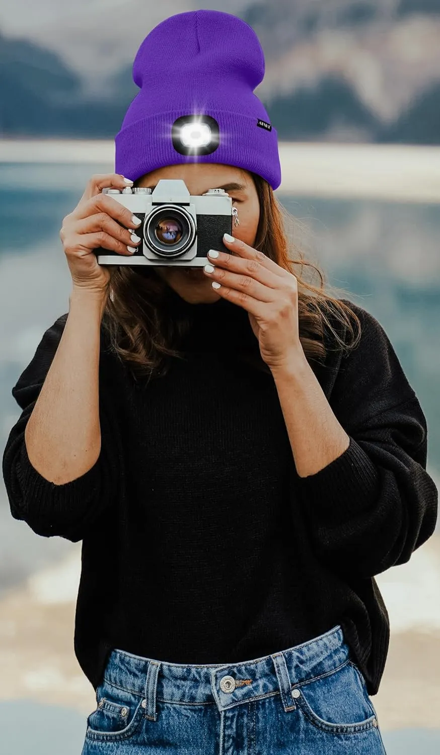 ATNKE LED Lighted Beanie Hat,USB Rechargeable 4 LED Running Headlamp Lined Fleece Cap with Light Gift for Men and Women
