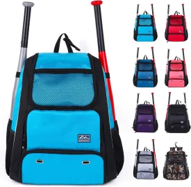 Baseball Bat Bag Backpack,T-Ball & Softball Bat Bag with Shoes Compartment for Youth and Adult, Lightweight Baseball Bag with Fence Hook Hold Bat, Batting Mitten, Helmet, Caps, Teeball Gear