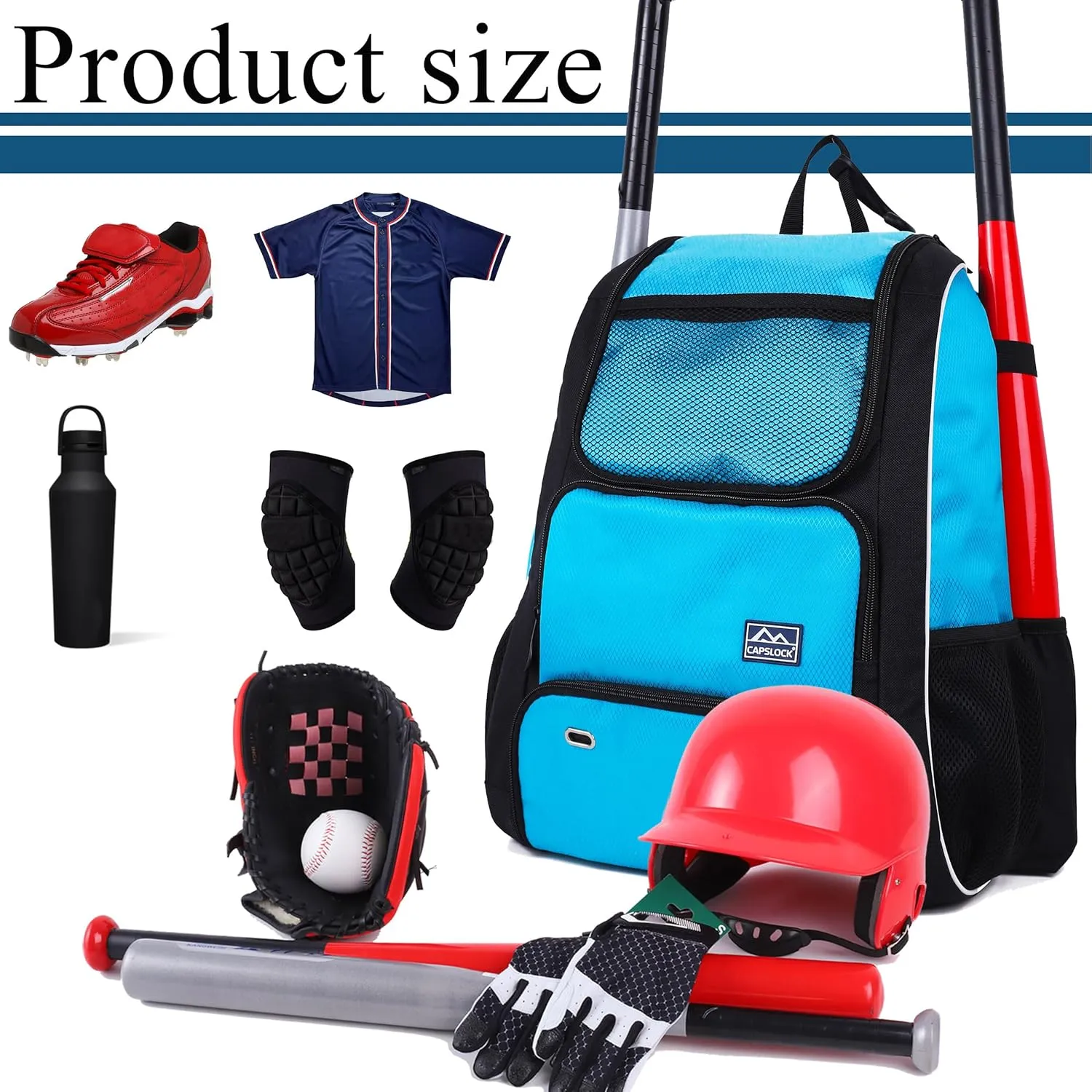 Baseball Bat Bag Backpack,T-Ball & Softball Bat Bag with Shoes Compartment for Youth and Adult, Lightweight Baseball Bag with Fence Hook Hold Bat, Batting Mitten, Helmet, Caps, Teeball Gear