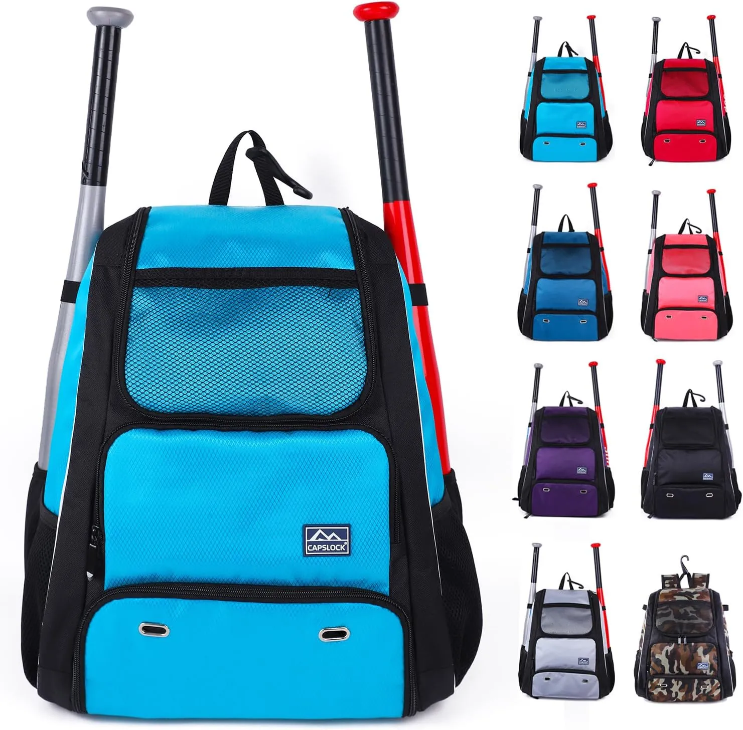 Baseball Bat Bag Backpack,T-Ball & Softball Bat Bag with Shoes Compartment for Youth and Adult, Lightweight Baseball Bag with Fence Hook Hold Bat, Batting Mitten, Helmet, Caps, Teeball Gear
