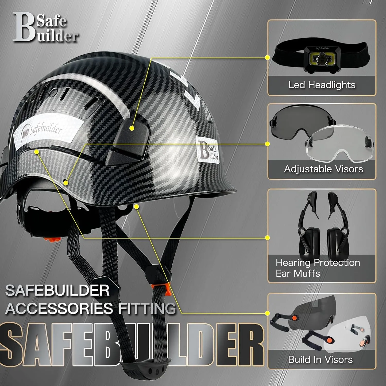 Construction Safety Helmet ABS Hard Hat Adjustable Ventilation System Hardhats Industrial Work Head Protection for Men Certified ANSI/ISEA Z89.1