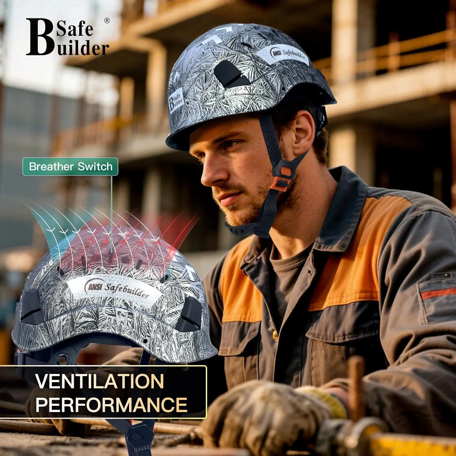 Construction Safety Helmet ABS Hard Hat Adjustable Ventilation System Hardhats Industrial Work Head Protection for Men Certified ANSI/ISEA Z89.1