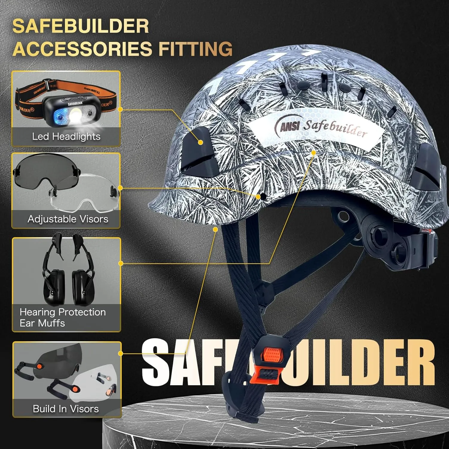 Construction Safety Helmet ABS Hard Hat Adjustable Ventilation System Hardhats Industrial Work Head Protection for Men Certified ANSI/ISEA Z89.1