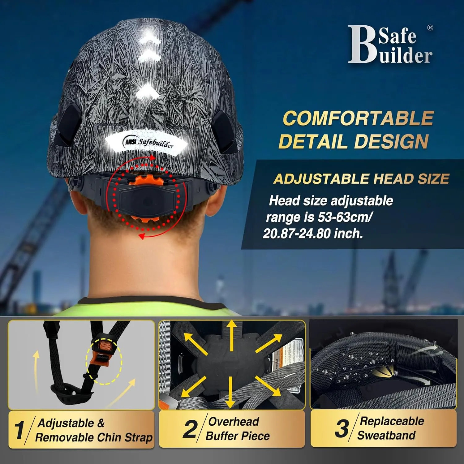 Construction Safety Helmet ABS Hard Hat Adjustable Ventilation System Hardhats Industrial Work Head Protection for Men Certified ANSI/ISEA Z89.1
