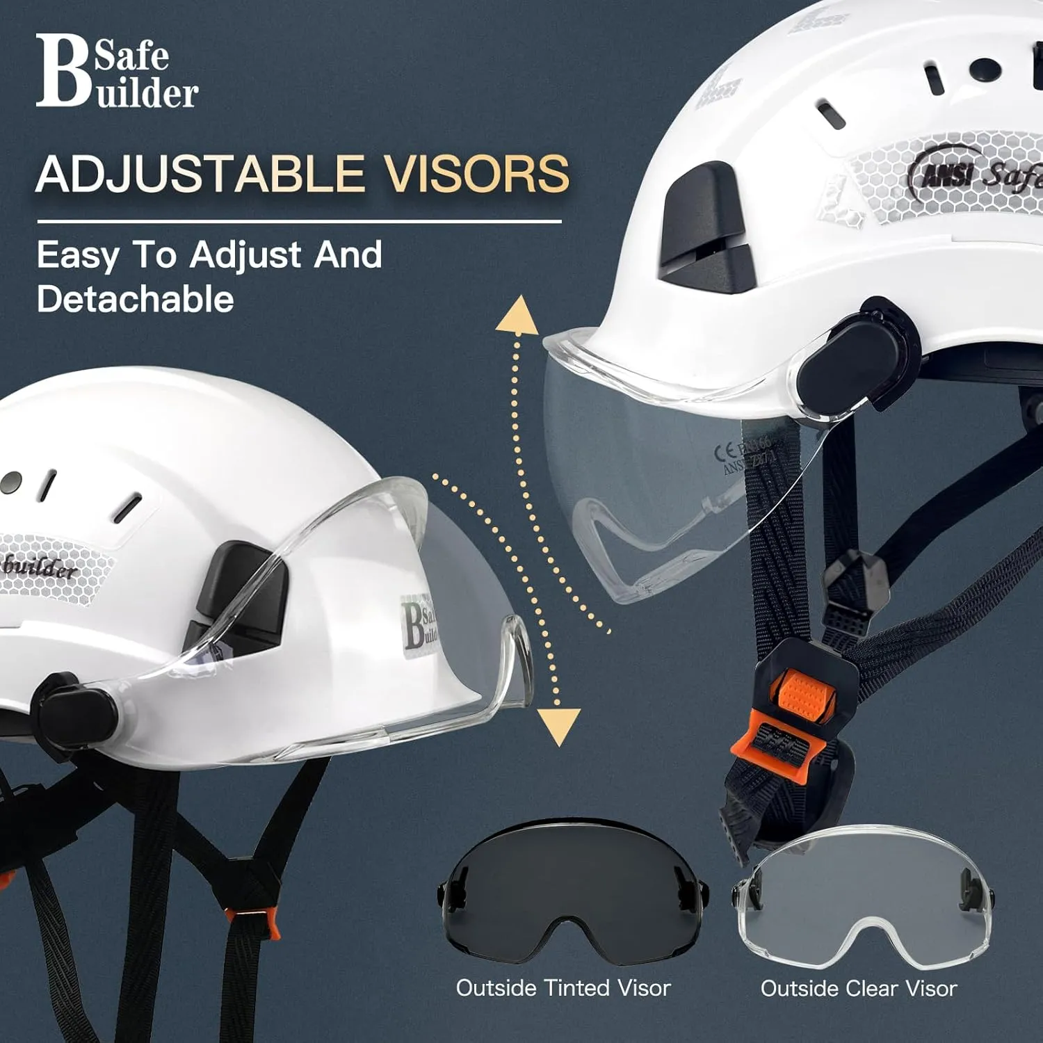 Construction Safety Helmet with Visor ABS Hard Hat Adjustable Ventilation Hardhats Industrial Work Head Protection for Men Certified ANSI/ISEA Z89.1