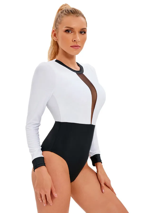 Contrast Color Mesh Long Sleeve UPF50  Rash Guard