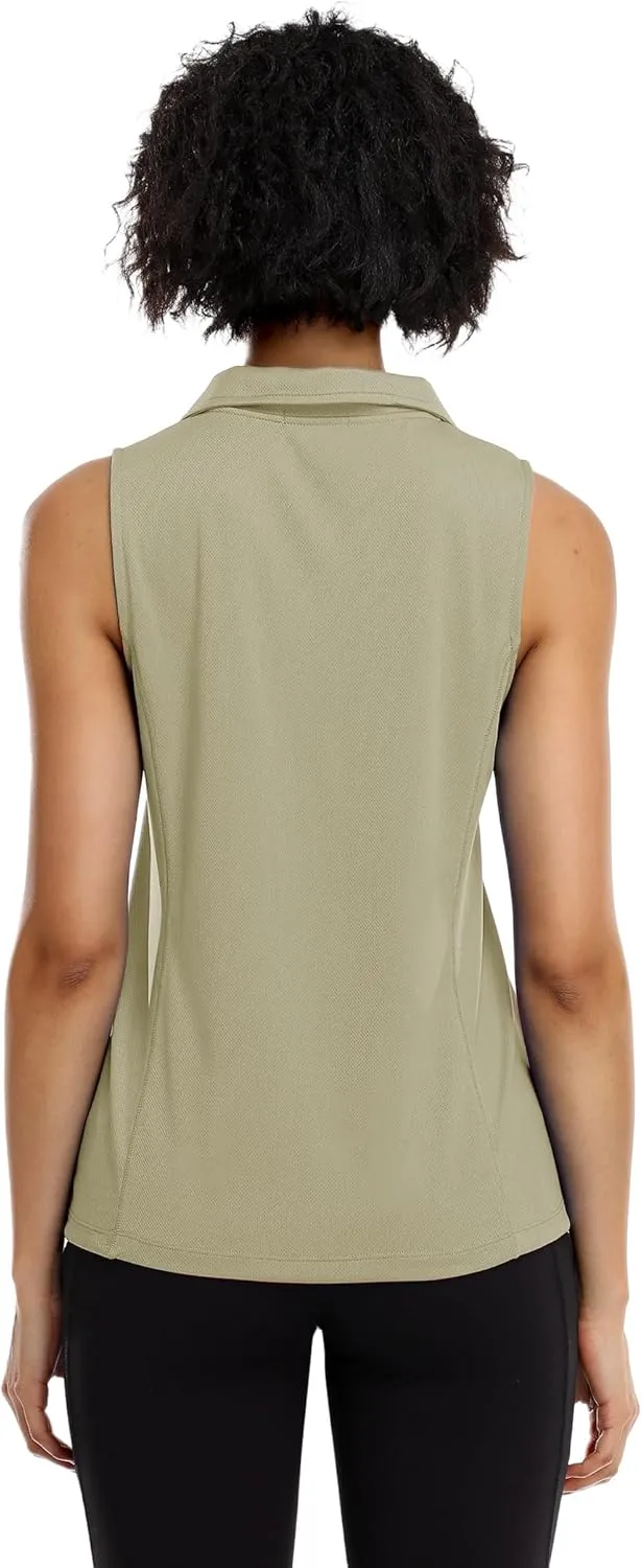 COOrun Women's Golf Polo Shirts Sleeveless Quick Dry Tennis T-Shirts Lightweight V-Neck with Collar Tank Top