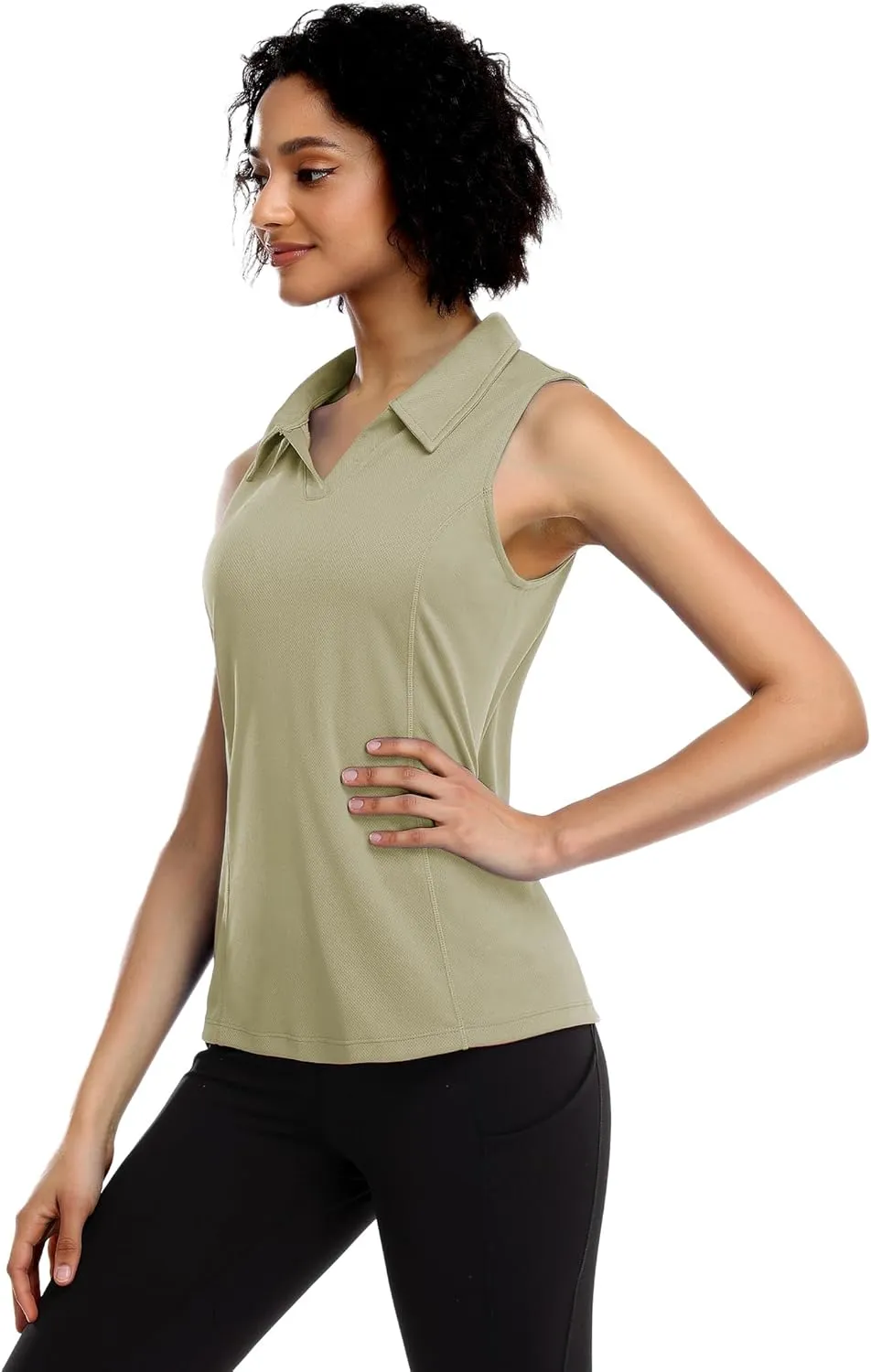 COOrun Women's Golf Polo Shirts Sleeveless Quick Dry Tennis T-Shirts Lightweight V-Neck with Collar Tank Top