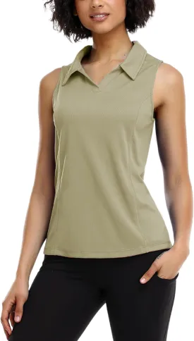 COOrun Women's Golf Polo Shirts Sleeveless Quick Dry Tennis T-Shirts Lightweight V-Neck with Collar Tank Top