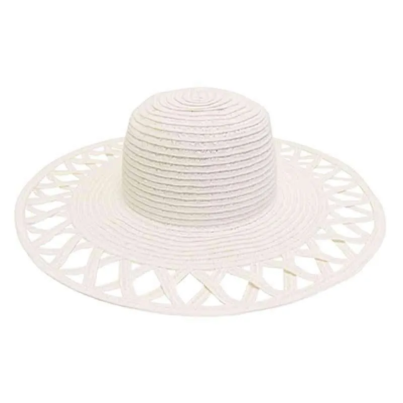 Cutout Brim Straw Summer Hat, White - Boardwalk Style