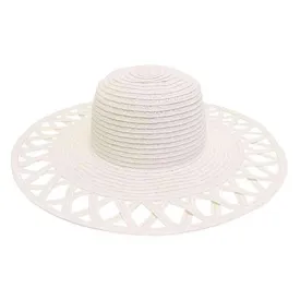 Cutout Brim Straw Summer Hat, White - Boardwalk Style