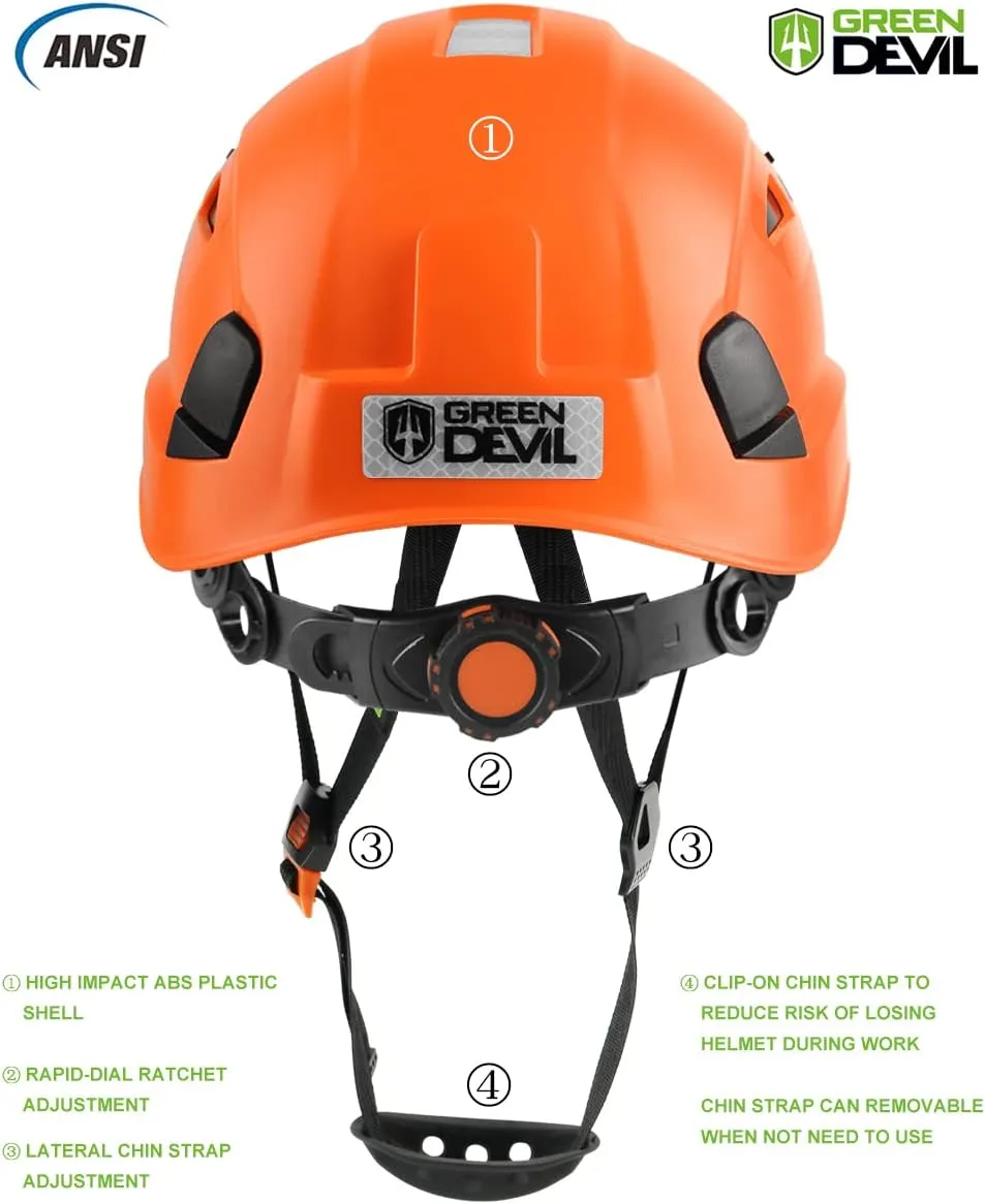 GREEN DEVIL Safety Helmet Hard Hat with Visor Chinstrap Adjustable Lightweight Vented ABS Work Helmet for Men and Women 6-Point Suspension ANSI Z89.1 Approved Ideal for Industrial & Construction