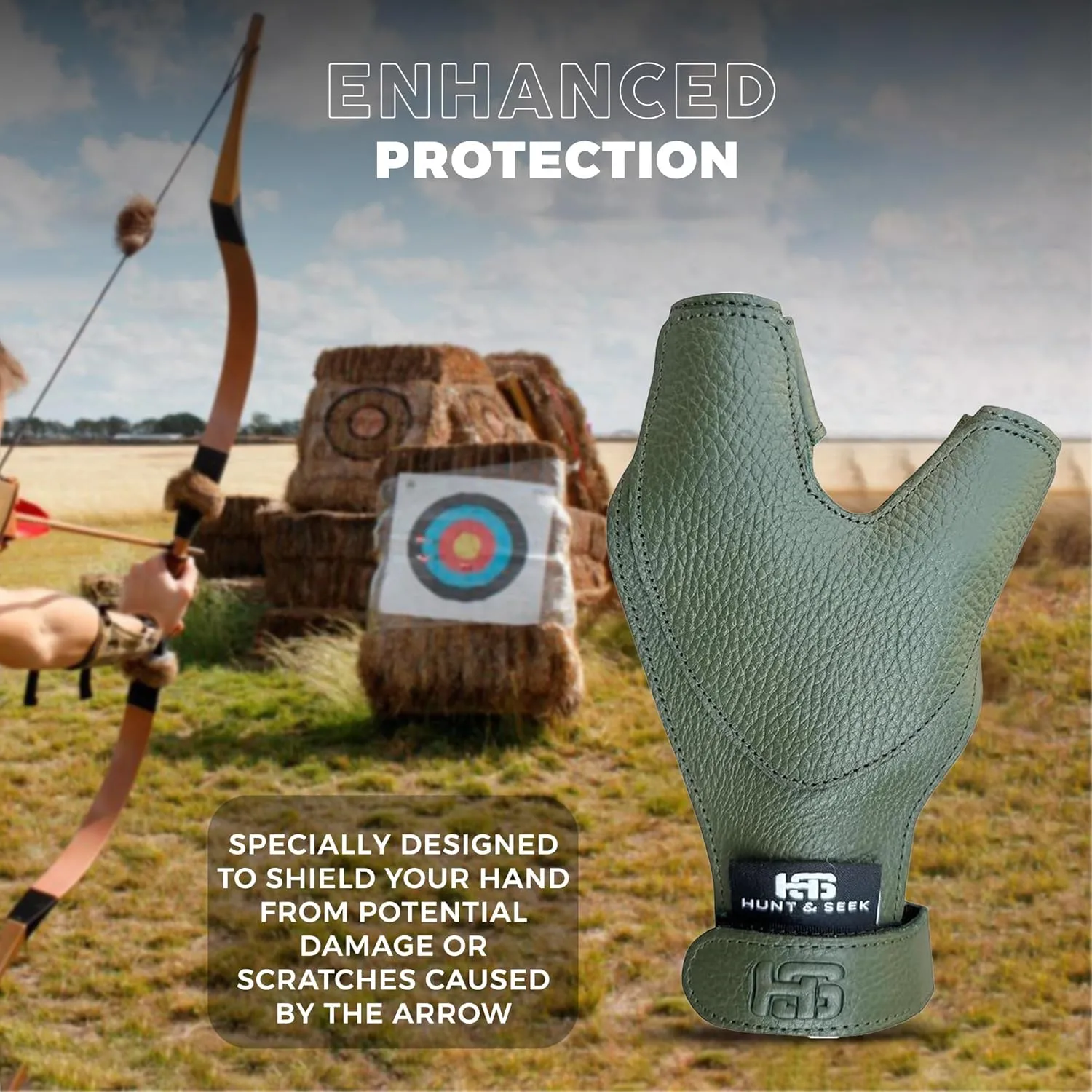 Hunt & Seek Thick Cow Leather Archery Hand Guard Protector Bow Glove for Traditional Long Recurve & Compound Bow
