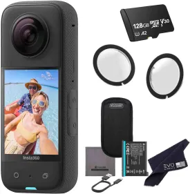 Insta360 X3 - Waterproof 360 Action Camera with 1/2" 48MP Sensors, 5.7K 360 HDR Video, 72MP 360 Photo, 4K Single-Lens, 60fps Me Mode, 2.29" Touchscreen, AI Editing |Bundle Includes Lens Guard&128GB