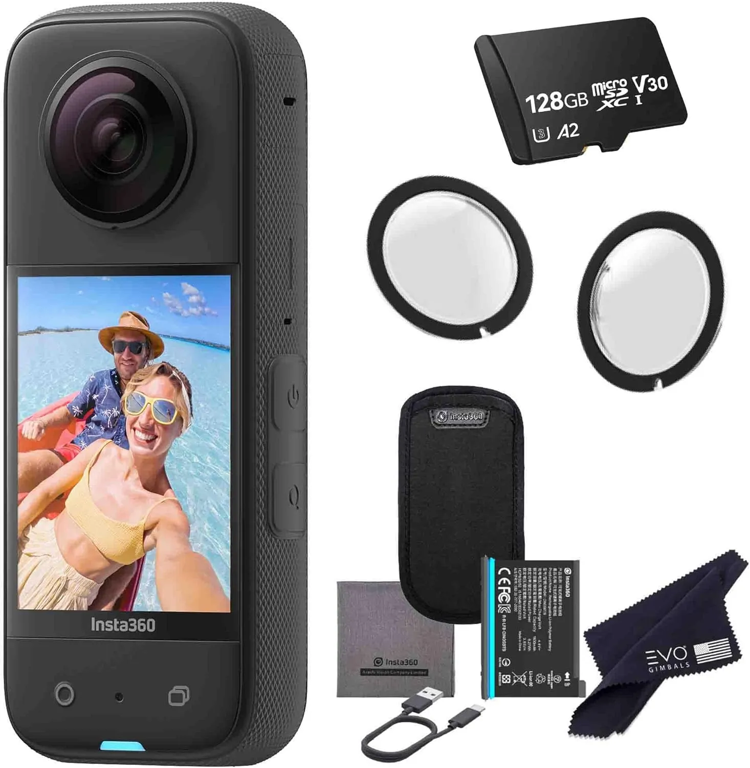Insta360 X3 - Waterproof 360 Action Camera with 1/2" 48MP Sensors, 5.7K 360 HDR Video, 72MP 360 Photo, 4K Single-Lens, 60fps Me Mode, 2.29" Touchscreen, AI Editing |Bundle Includes Lens Guard&128GB