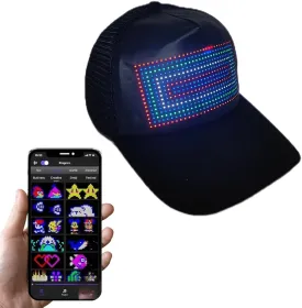 LED Hats with Full Color Screen Customizable Scrolling Messages for Parties Light Up Hat with Programmable Display Black