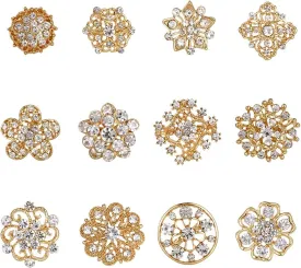 Lot 12pc Small Size Rhinestone Crystal Flower Brooches Pins Set DIY Wedding bridal Bouquet Women Broaches