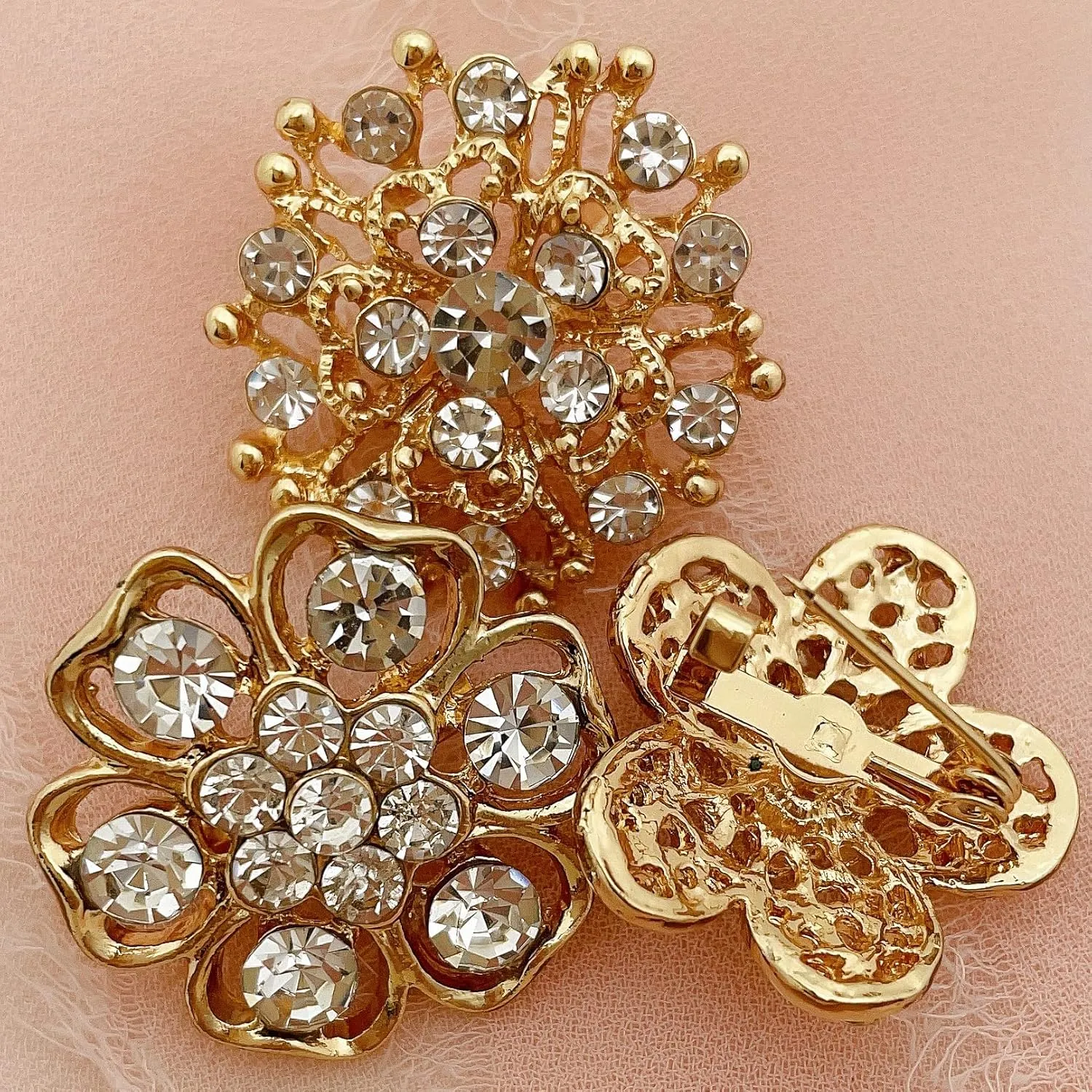 Lot 12pc Small Size Rhinestone Crystal Flower Brooches Pins Set DIY Wedding bridal Bouquet Women Broaches