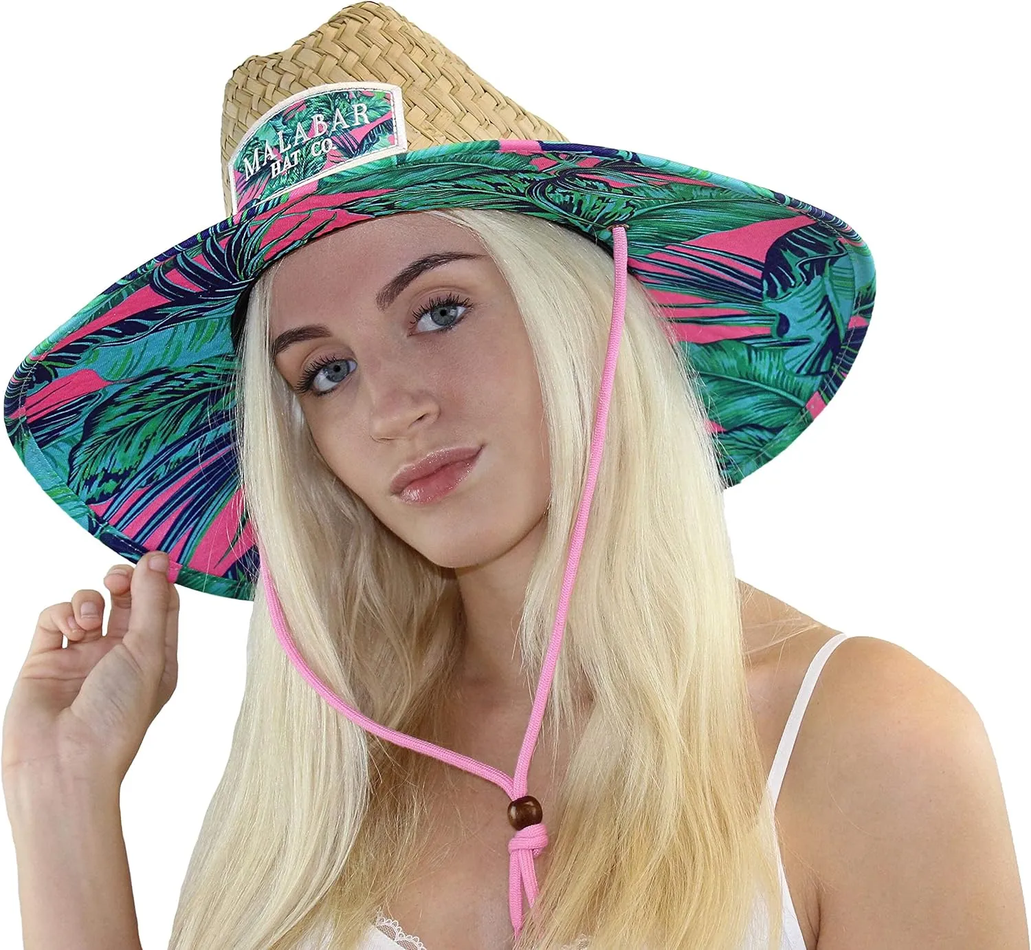Malabar Hat Fabric Pattern Print Straw Sunhat Men & Women, Lifeguard Hat, Swim, Paddle Board, Boat, Fishing, Fits All