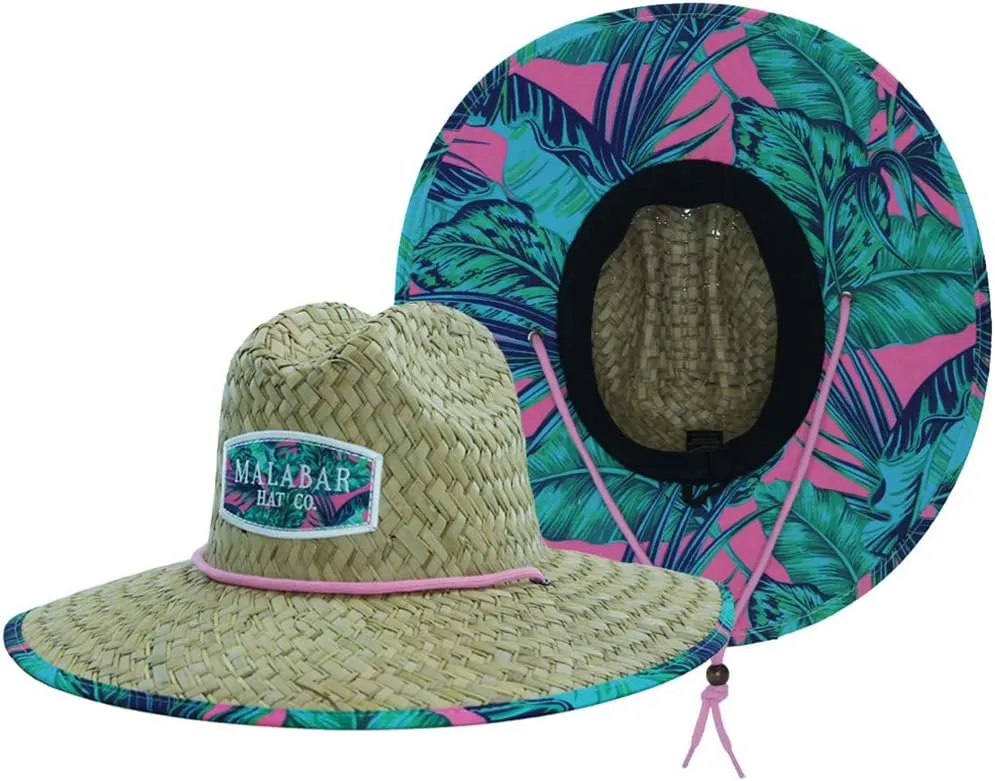 Malabar Hat Fabric Pattern Print Straw Sunhat Men & Women, Lifeguard Hat, Swim, Paddle Board, Boat, Fishing, Fits All