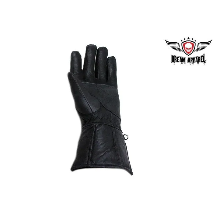 Men's Motorcycle Long Guantlet Lined gloves with Conchos and Studs
