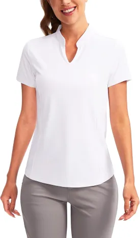 Obla Women's Golf Polo Shirt V-Neck Short Sleeve Collarless Quick Dry Tennis Running T Shirt Golf Tops for Women