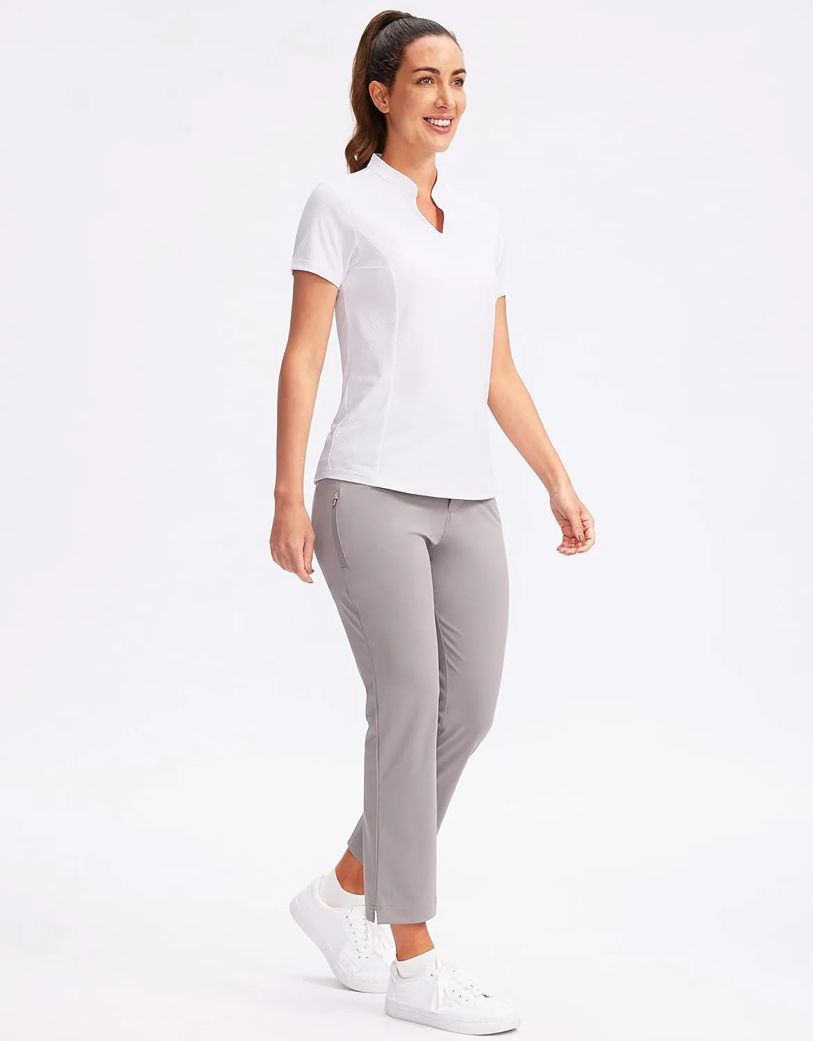 Obla Women's Golf Polo Shirt V-Neck Short Sleeve Collarless Quick Dry Tennis Running T Shirt Golf Tops for Women