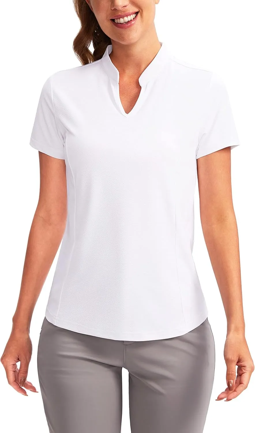 Obla Women's Golf Polo Shirt V-Neck Short Sleeve Collarless Quick Dry Tennis Running T Shirt Golf Tops for Women