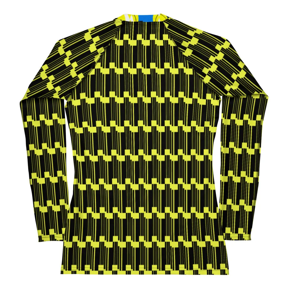 Origen Destination |On-Arrival Point of Origen Women's Turquoise/Yellow Symbol-inspired  Rash Guard