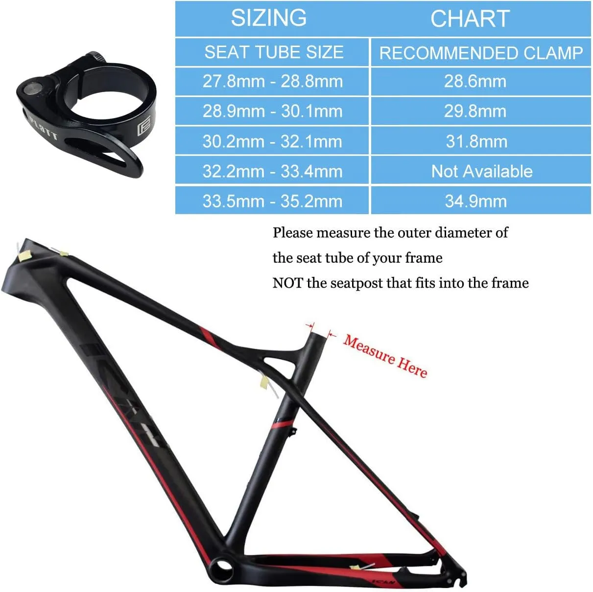 PLATT Bike Seat Post Clamp Aluminium Alloy Bicycle Quick Release Seatpost Collar 28.6mm / 31.8mm /34.9mm