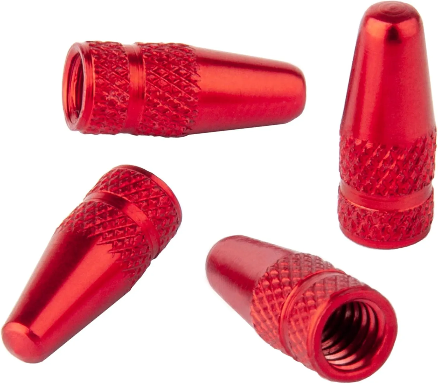 Presta Valve Caps - Anodized Aluminum - Use On Presta/French Valves - Designs: Bullet, Rocket, Hamburger, Pocket Rocket (4 Pack)