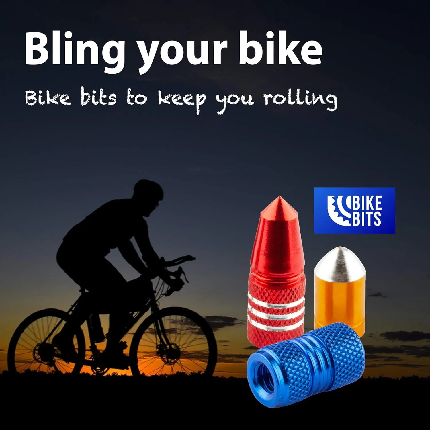 Presta Valve Caps - Anodized Aluminum - Use On Presta/French Valves - Designs: Bullet, Rocket, Hamburger, Pocket Rocket (4 Pack)
