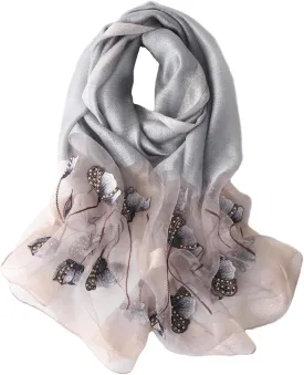 Purple Silk Scarf and Shawl - Elegant Embroidered Silk Scarf