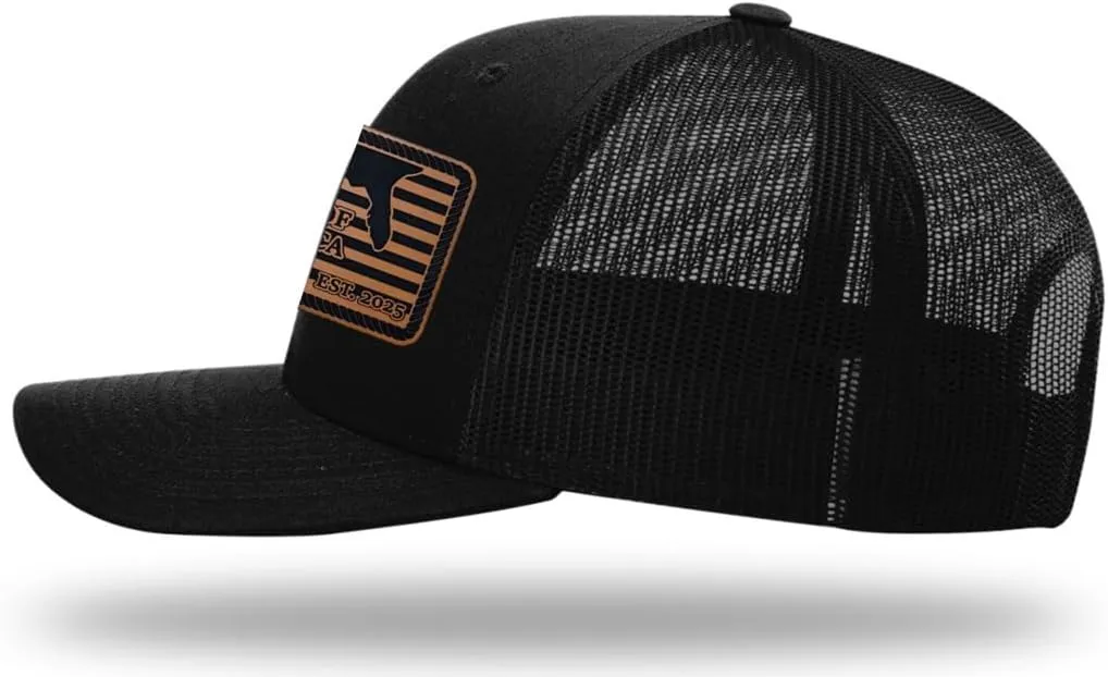 Richardson American Gulf Hat, Trucker Style Mesh Back Cap with Custom Laser Engraved Leather Patch