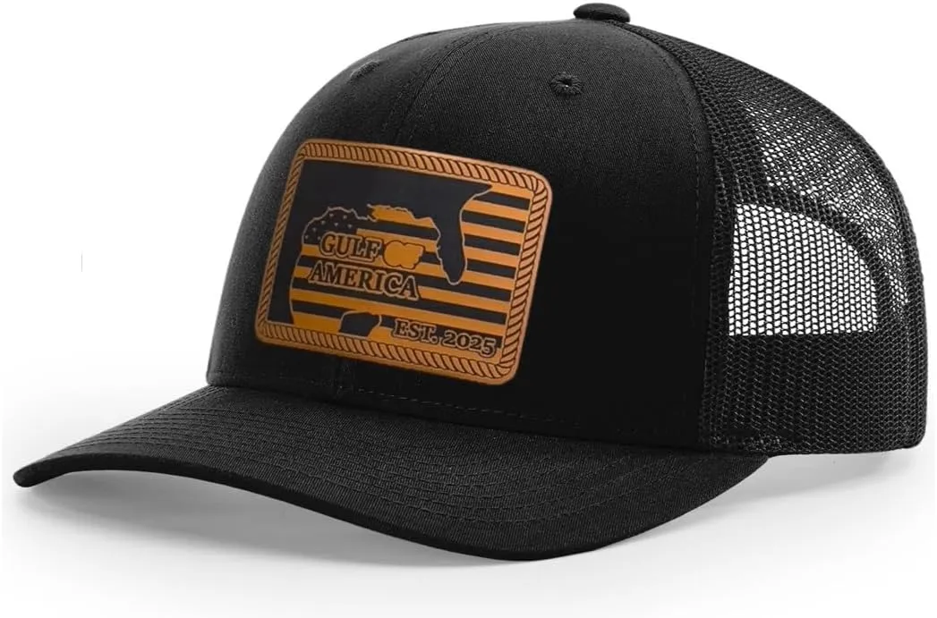 Richardson American Gulf Hat, Trucker Style Mesh Back Cap with Custom Laser Engraved Leather Patch