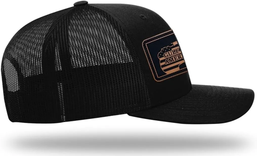 Richardson American Gulf Hat, Trucker Style Mesh Back Cap with Custom Laser Engraved Leather Patch