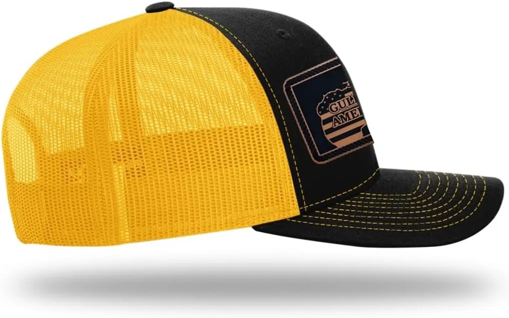Richardson American Gulf Hat, Trucker Style Mesh Back Cap with Custom Laser Engraved Leather Patch