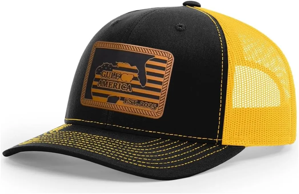 Richardson American Gulf Hat, Trucker Style Mesh Back Cap with Custom Laser Engraved Leather Patch