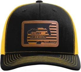Richardson American Gulf Hat, Trucker Style Mesh Back Cap with Custom Laser Engraved Leather Patch