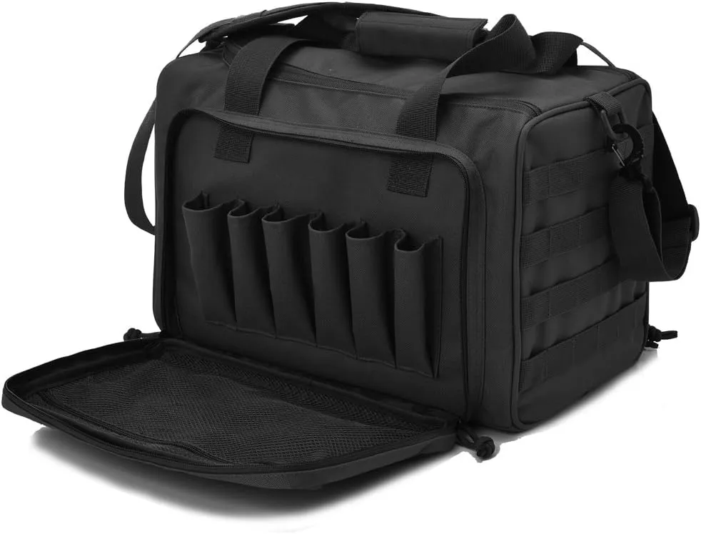 Tactical Gun Shooting Range Bag, Deluxe Pistol Range Duffle Bags Black