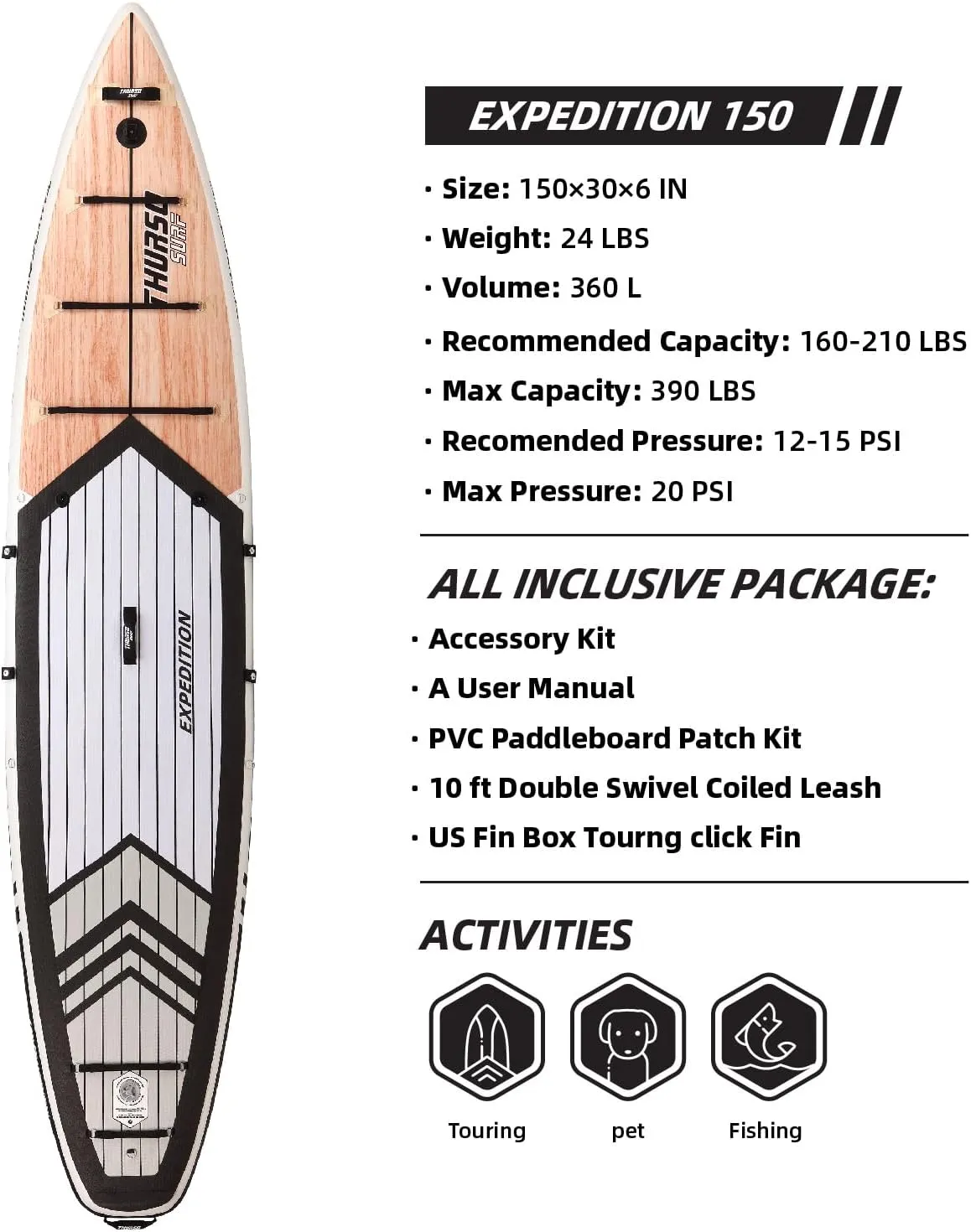THURSO SURF Expedition Touring Inflatable Stand Up Paddle Board SUP 11'6 | 12'6 Woven Drop-Stitch Two Layer Stabel Non-Slip Deck with SUP Accessories for Adults