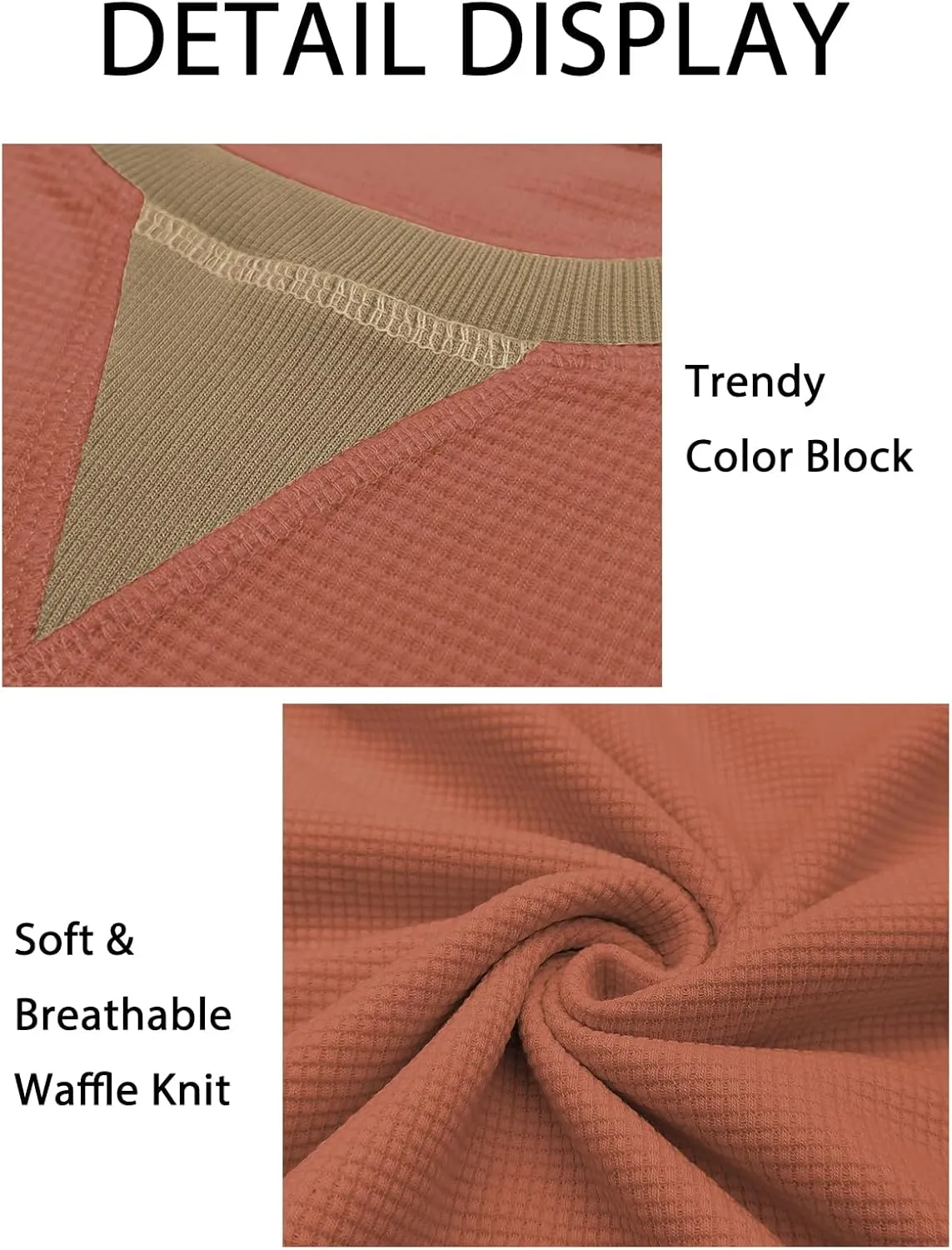 VISLILY Womens-Plus-Size-Sweatshirts Trendy Color Block Casual Long Sleeve Tops Waffle Knit Oversized Shirts Loose Fit Tunics