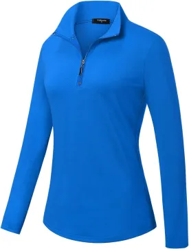 Womens Golf Shirts Long Sleeve Workout Tops Zip Up Tennis Polo Shirts